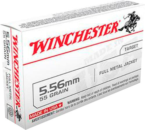 Winchester USA Rifle Ammunition WM193K, 5.56mm NATO, Full Metal Jacket (FMJ), 55 GR, 3180 fps, 20 Rd/bx