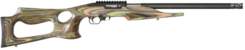 Thompson Center TC/R 22 Rimfire Rifle 13229, 22 LR, 20 in Carbon Fiber, Mountain Camo Thumbhole Stock, Blued Finish