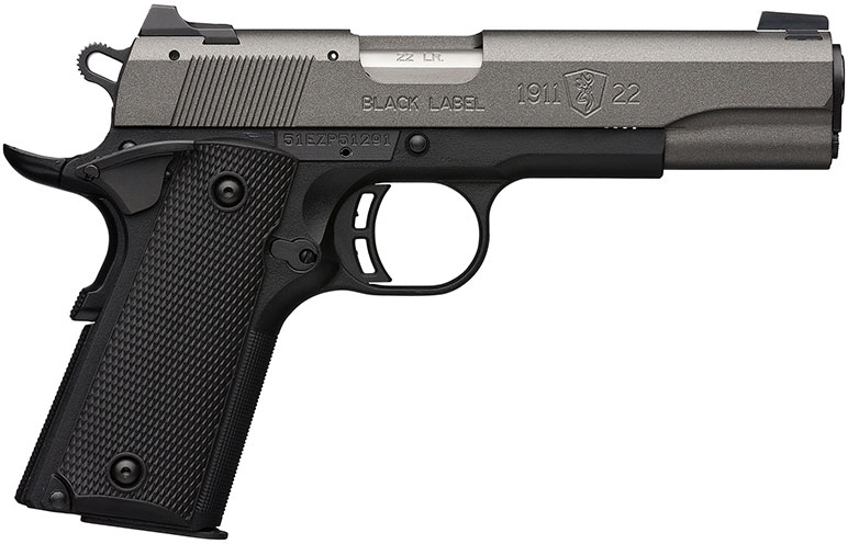 Browning 1911-22 Black Label Pistol 051889490, 22 LR, 4.25", Black Grips, Tungsten Cerakote Finish, 10 Rd