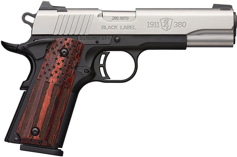 Browning 1911-380 Black Label Pro Pistol 051977492, 380 ACP, 4.25", Rosewood US Flag Grips, Two-Tone Finish, 8 Rd