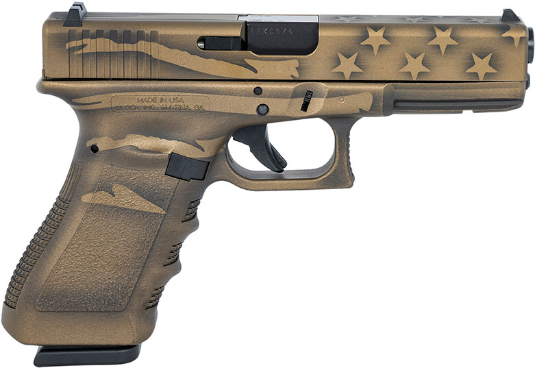 Glock 17 Gen 3 Battleworn Flag Pistol UI1750204BBBWFLAG, 9mm, 4.49", Polymer Grip, Burnt Bronze Finish, 17 Rd, Made in USA