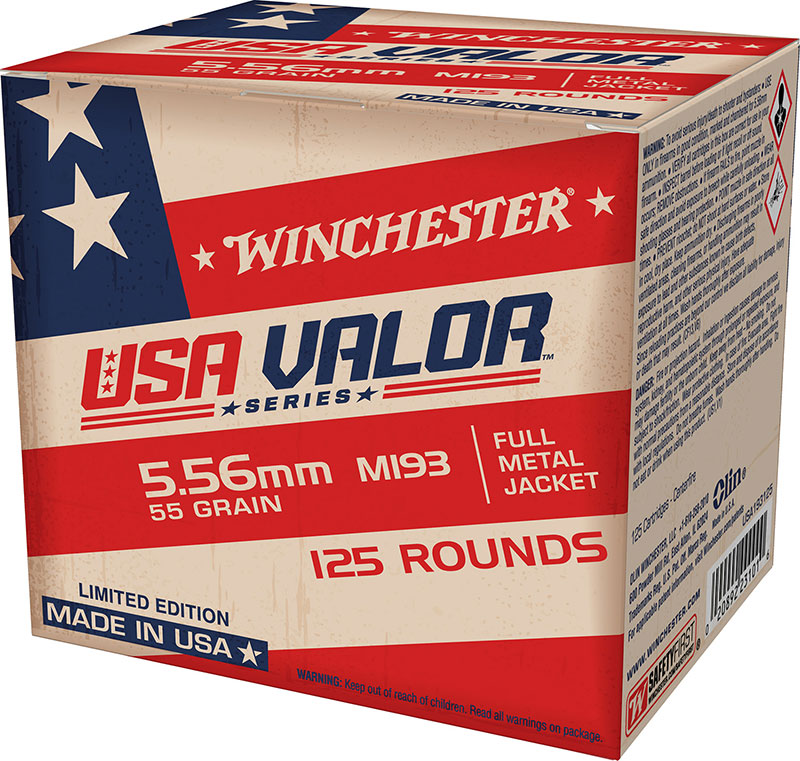 Winchester USA Valor Rifle Ammunition USA193125, 5.56mm NATO, Full Metal Jacket (FMJ), 55 GR, 3270 fps, 125 Rd/bx