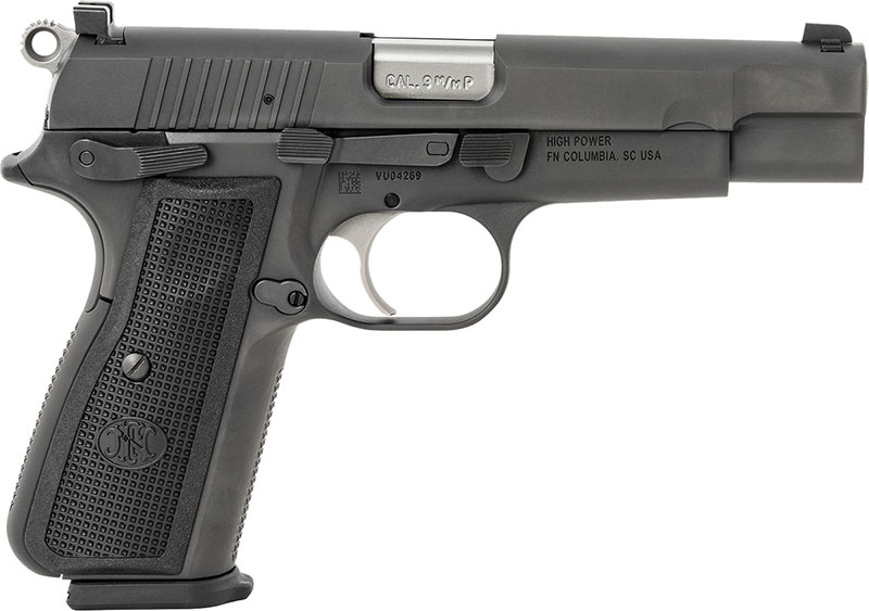 FN High Power Pistol 66100256, 9mm Luger, 4.7", Manual Safety, Black Polymer Grips, Matte Black Finish, 17 Rds