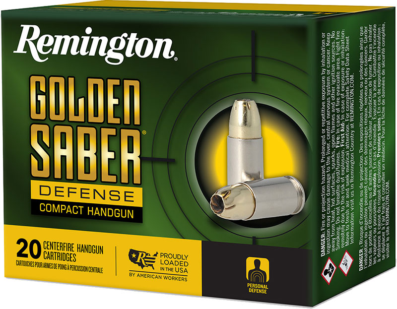 Remington Golden Saber Defense Compact Pistol Ammunition 27613, 9mm, Brass JHP, 124 GR, 1020 fps, 20 Rd/Bx