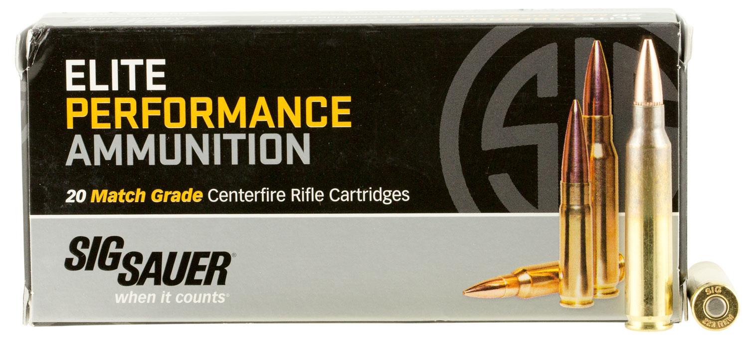 Sig Elite Performance Rifle Ammunition E223M120, 223 Remington, Open Tip Match, 77 GR, 2750 fps, 20 Rd/Bx