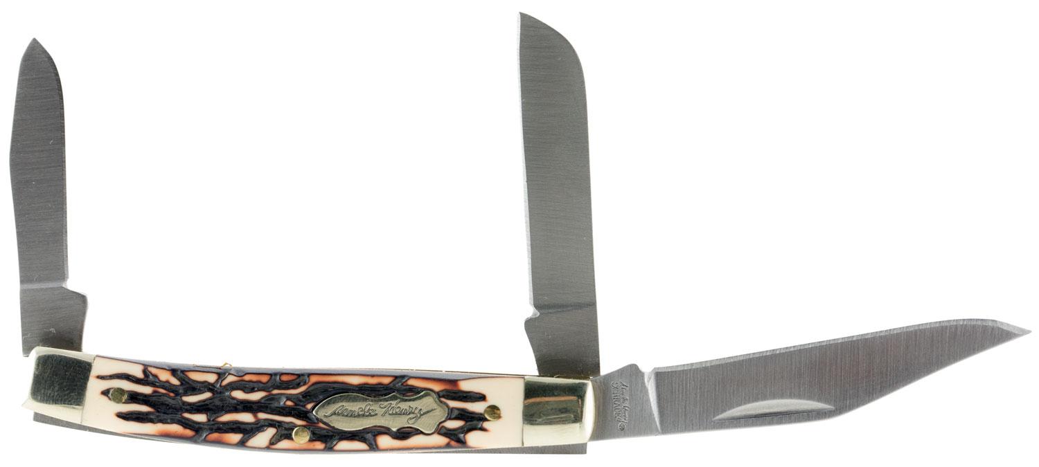 Smith & Wesson Uncle Henry Rancher Clip Point/Sheepsfoot/Spey Folding Knife w/Plain Edge & Staglon Handle (834UH)