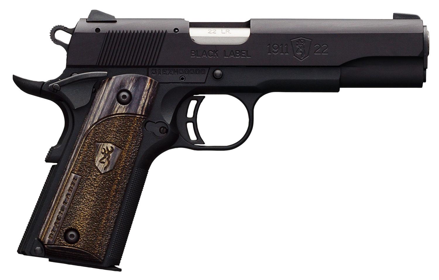 Browning 1911-22 Black Label Gray Compact Pistol 051849490, 22 Long Rifle (LR), 3.58", Black/Gray Wood Laminate Grips, Black Composite Finish, 10 Rds