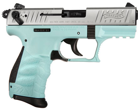 Walther P22 QD Pistol 5120560, 22 Long Rifle, 3.42", Black Grips, Angel Blue Finish, 10 Rds