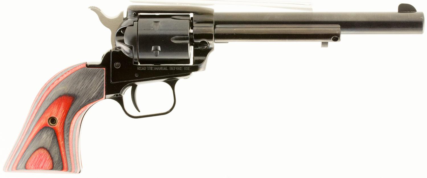 Heritage Single Action Revolver RR22MB6RUBR, 22 LR/WMR, 6.5", Ruby Red Laminated Grips, Blued Finish, 6 Rds