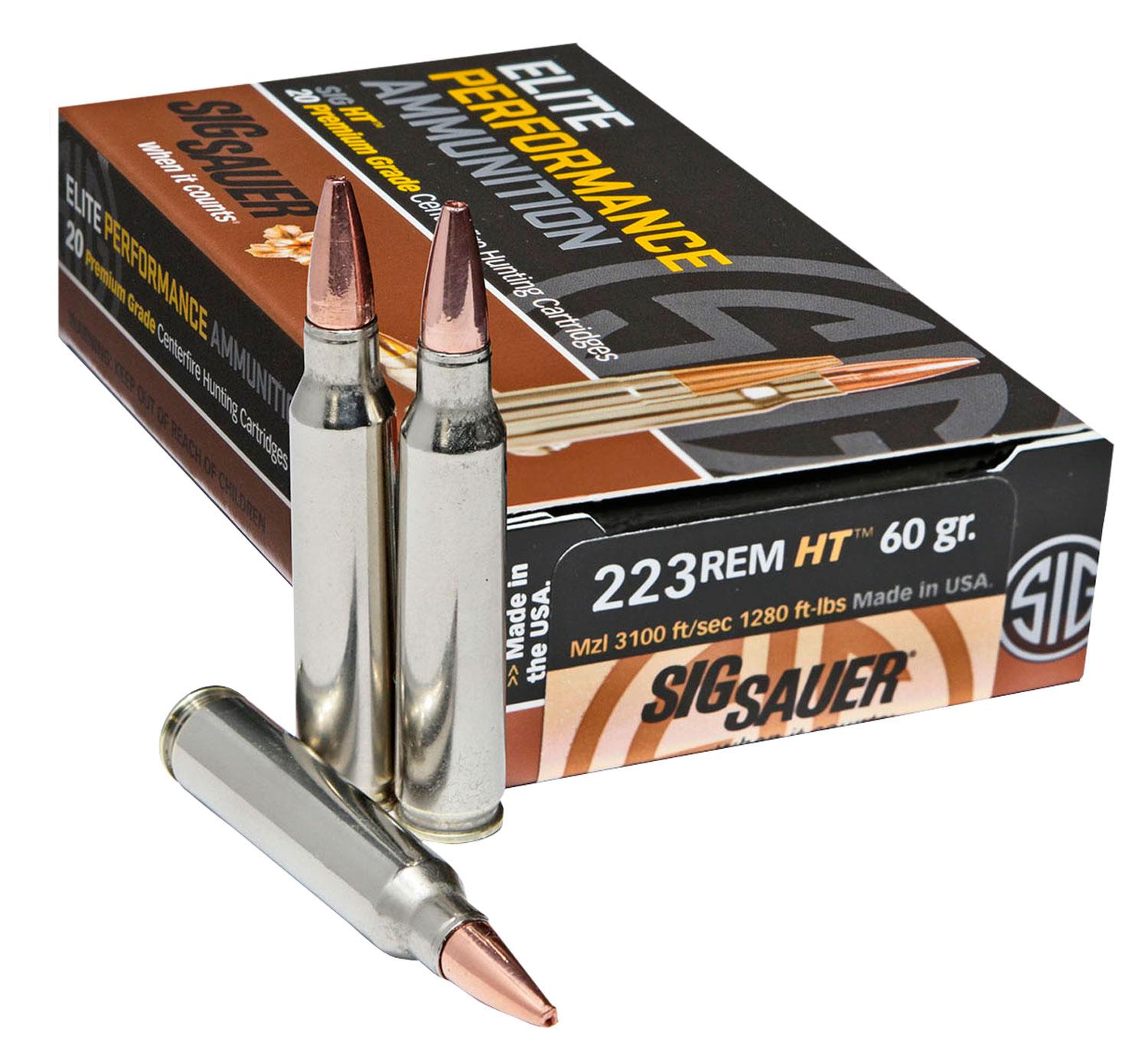 Sig Elite Performance Rifle Ammunition E223H120, 223 Remington, Lead-Free, 60 GR, 3100 fps, 20 Rd/Bx