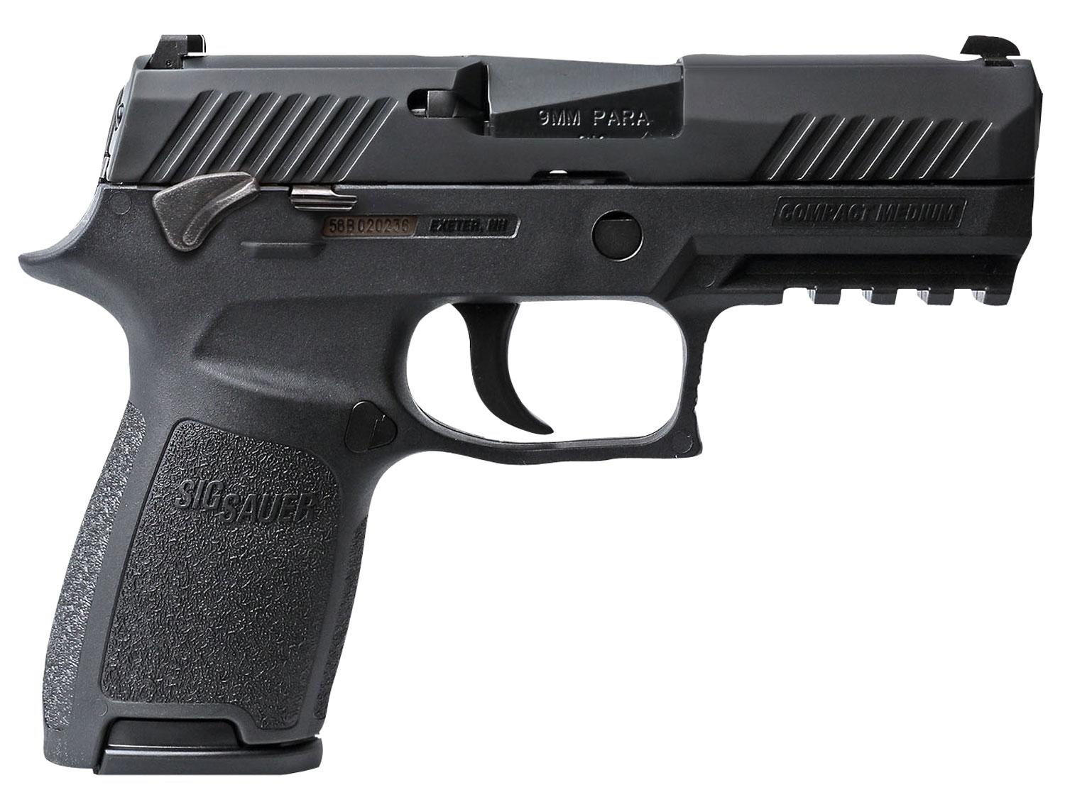 Sig P320 Pistol 320C9BSSMS, 9mm Luger, 3.9", Black Polymer Grips, Stainless Steel Finish, 10 Rds