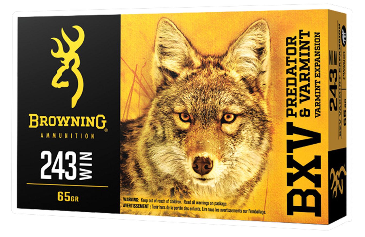 Browning BXV Predator and Varmint Rifle Ammunition B192302431, 243 Winchester, BXV, 65 GR, 3400 fps, 20 Rd/Bx