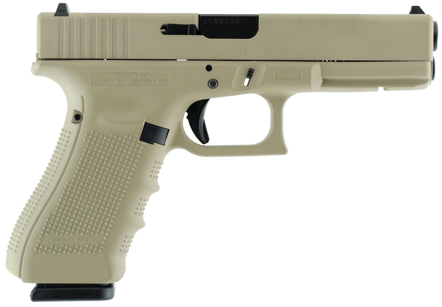 Glock Glock 17 Gen4 Pistol UG1750204DT, 9mm, 4.48", Desert Tan Grips, Desert Tan Cerakote Finish, 17 Rds