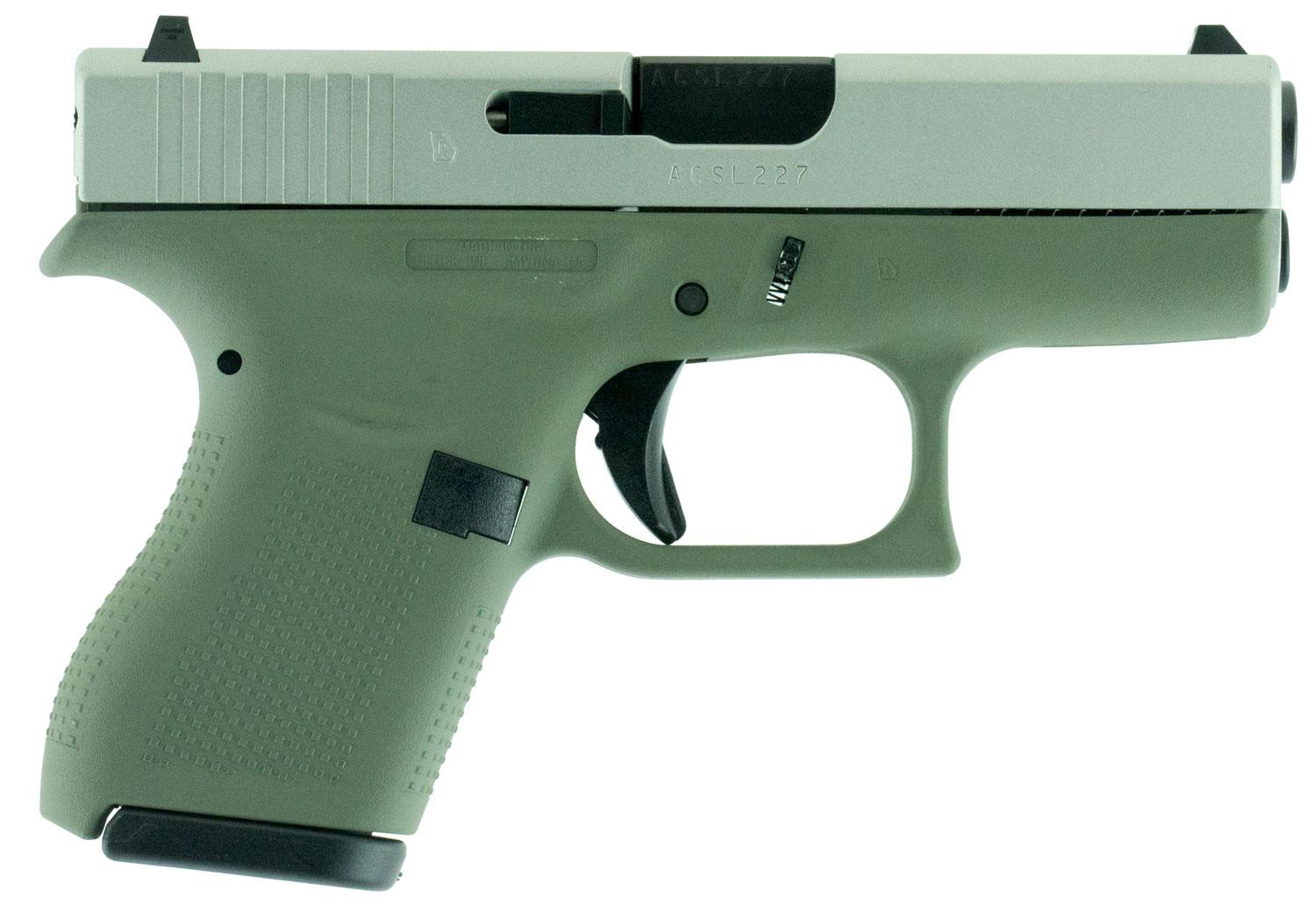 Glock G42 Pistol UI4250201FGN, 380 ACP, 3.25", Forest Green Poylmer Grips, Forest Green Cerakote Finish, 6 Rds
