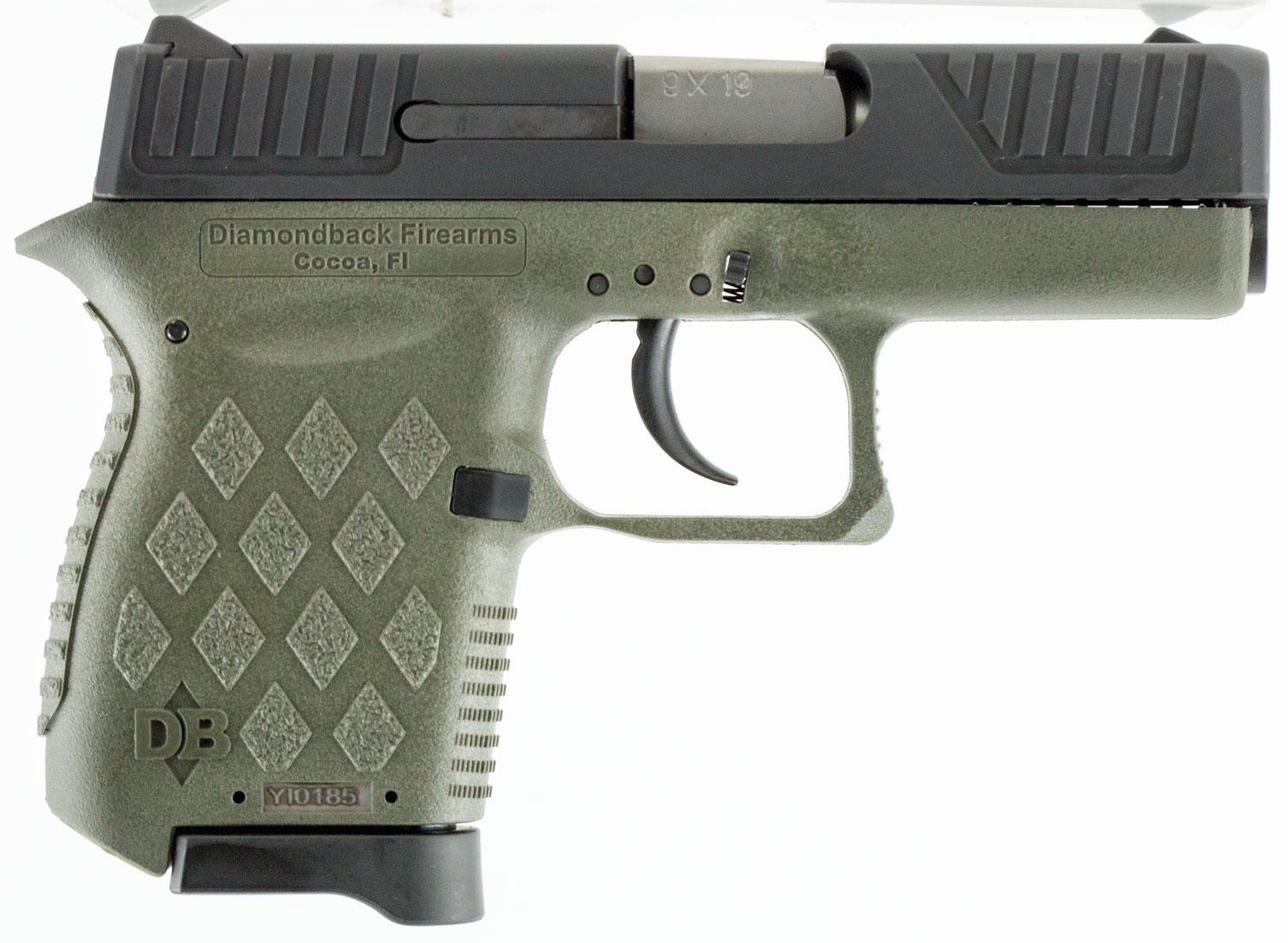 Diamondback DB9 Semi-Auto Pistol DB9ODG, 9mm Luger, 3", OD Green Polymer Grip/Frame, OD Green Finish, 6 Rd