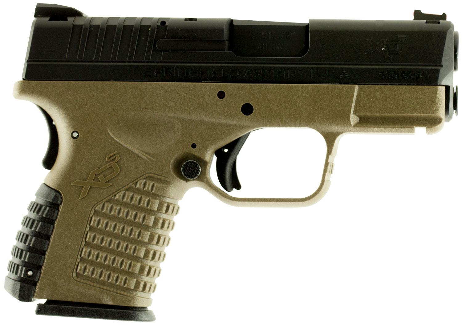 Springfield XD-S Single Stack XDS93340DEE, 40 S&W, 3.3", Flat Dark Earth Interchangeable Backstrap Grips, Flat Dark Earth Finish, 5 Rds
