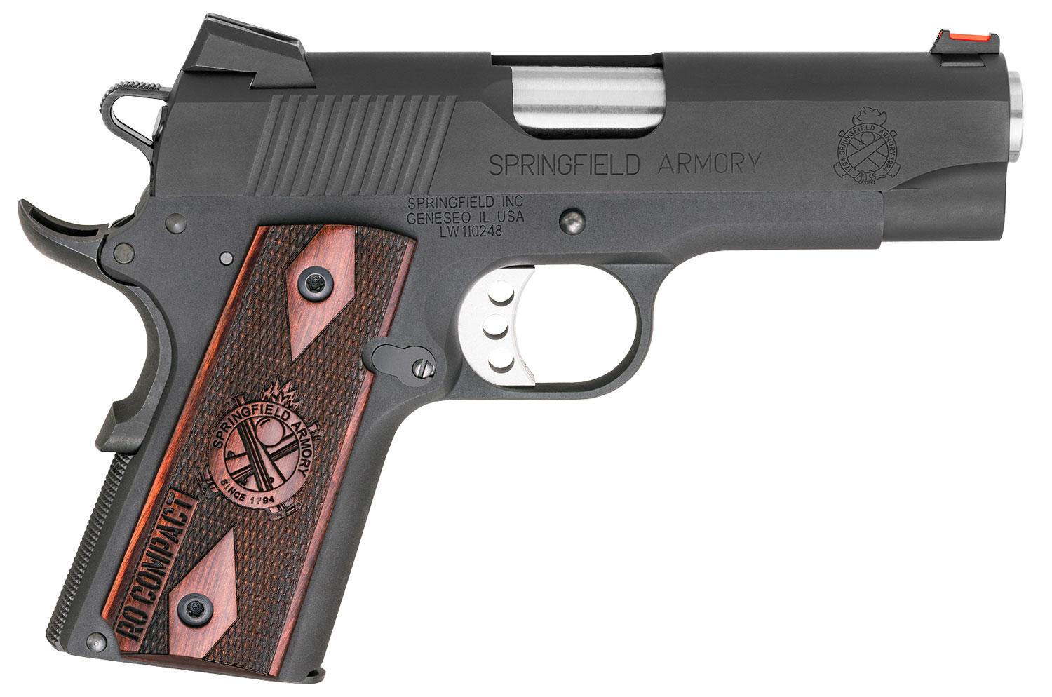 Springfield 1911 Range Officer Compact Pistol PI9126L, 45 ACP, 4", Rosewood Grips, Black Hard Coat Anodized Finish, 6 Rds