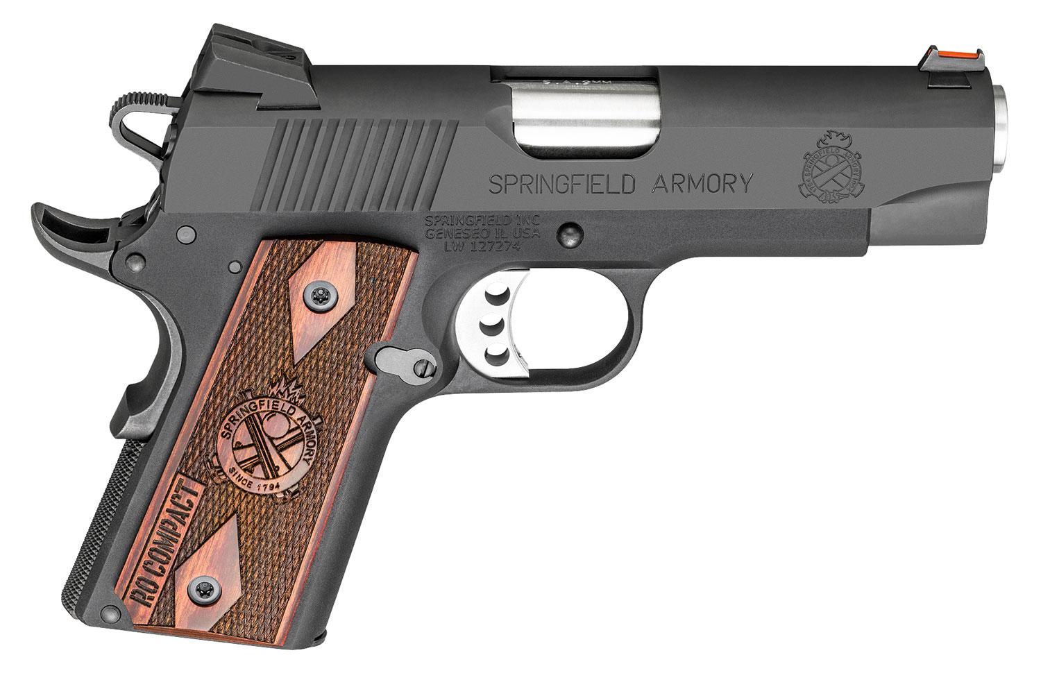 Springfield 1911 Range Officer Compact Pistol PI9125L, 9mm, 4", Rosewood Grips, Black Hard Coat Anodized Finish, 8 Rds