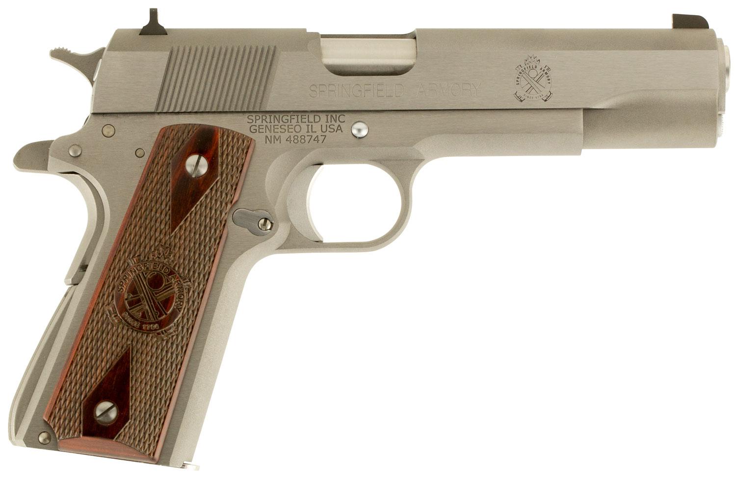 Springfield 1911 Mil-Spec Pistol PB9151L, 45 ACP, 5", Cocobolo Grips, Stainless Finish, 7 Rds