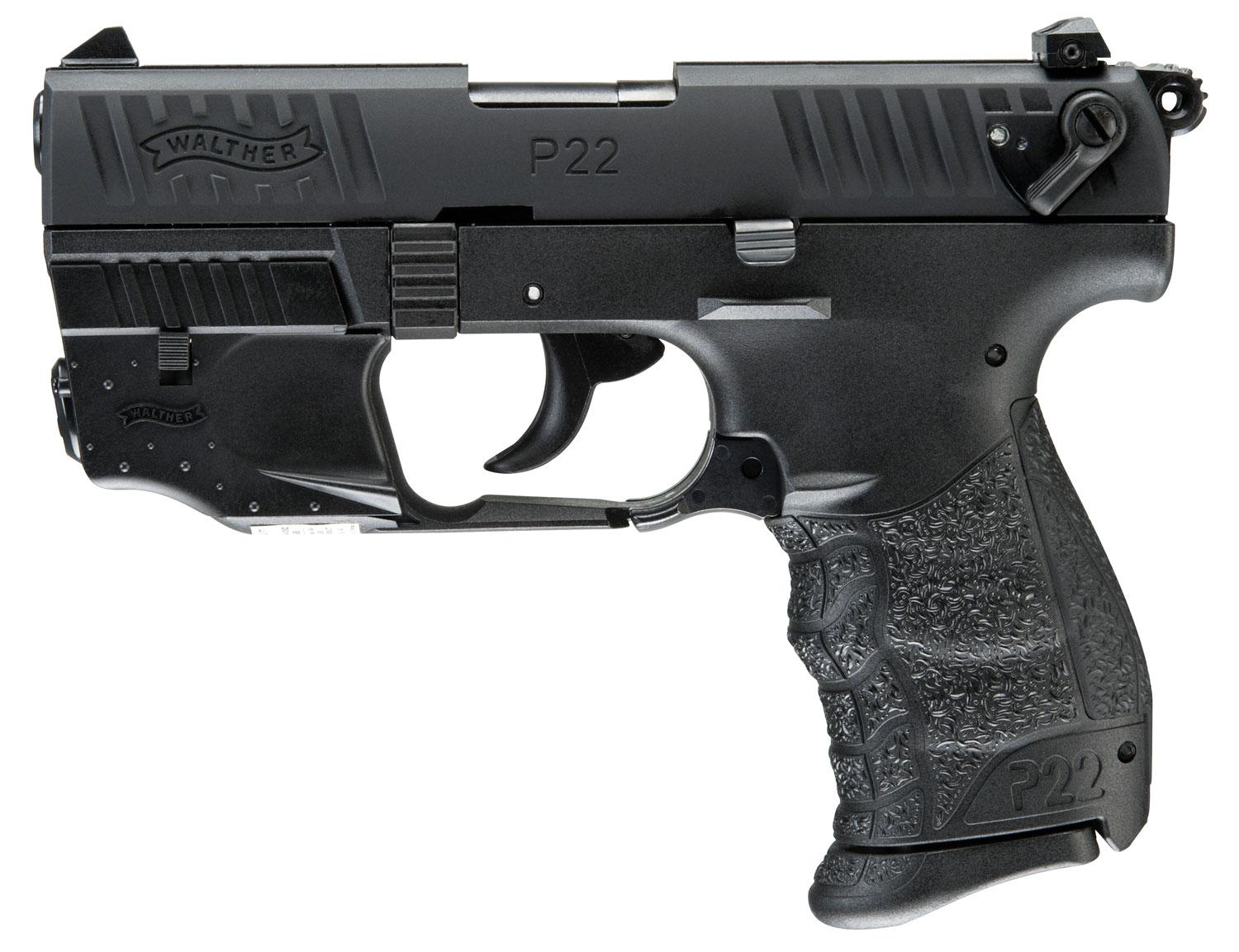 Walther P22 Pistol 5120529, 22 LR, 3.42", Black Interchangeable Backstrap Grips, Black Finish, 10 Rd