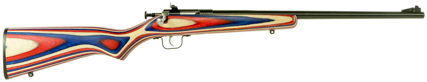 Crickett Single Shot Bolt Action Rifle KSA2253, 22 Long Rifle, 16.12", Laminate Red/White/ Blue Stock, Blued Finish, 1 Rd