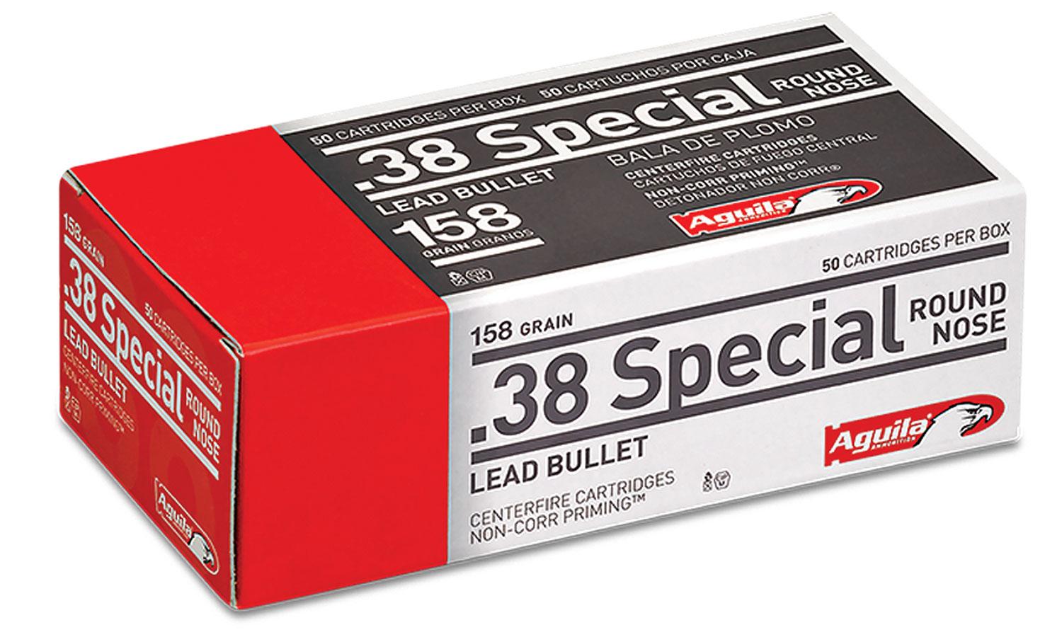 Aguila Pistol Ammunition 1E382540, 38 Special, Lead Round Nose, 158 GR, 850 fps, 50 Rd/Bx