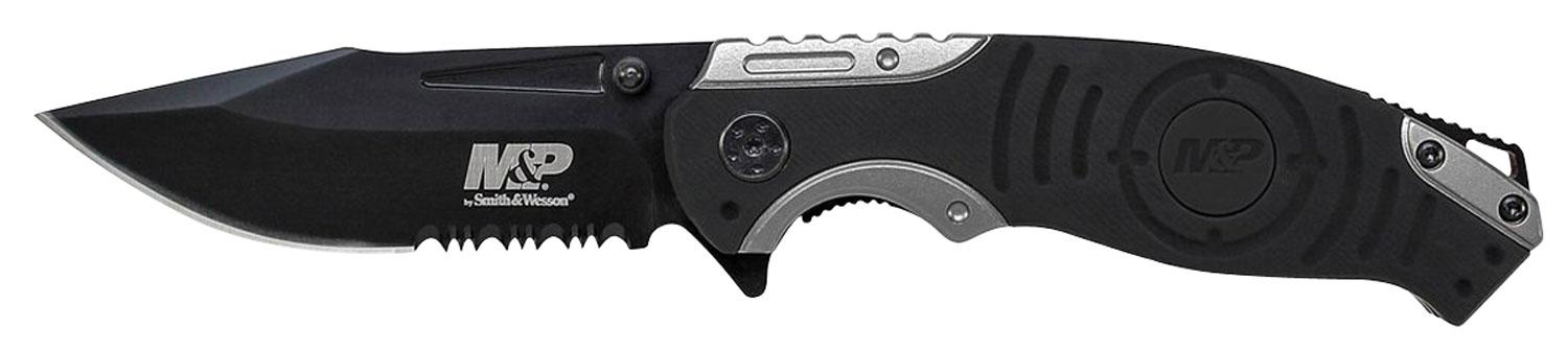 Smith & Wesson Schrade M&P Clip Point Knife w/ Partially Serrated Edge & Aluminum Gray Handle (SWMP13GS)