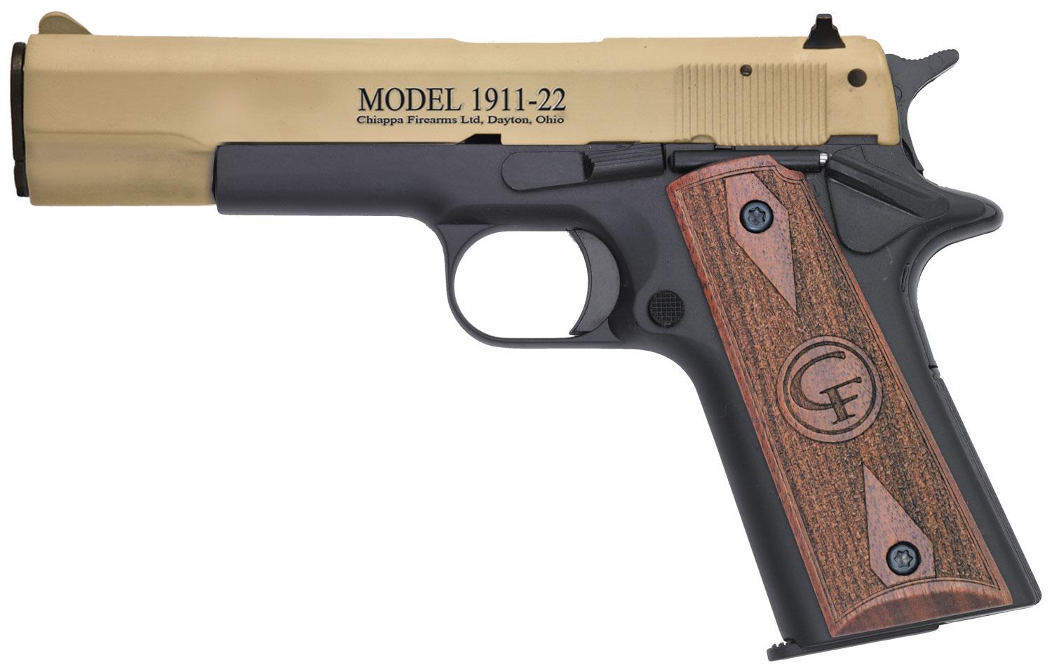 Chiappa 1911 Standard Pistol 401120, 22 Long Rifle, 5", Hogue Rubber Grip, Tan Finish, 10 Rd