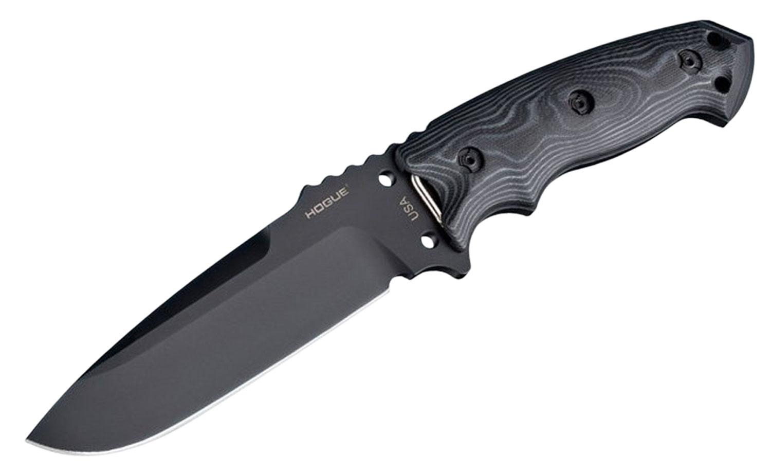 Hogue Grips EX-F01 Drop Point Fixed Knife w/Plain Edge & G10 Black Handle (35179)