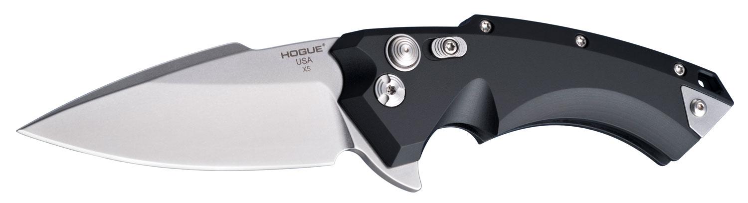 Hogue X5 Spear Point Folding Knife w/Plain Edge & 6061-T6 Anodized Aluminum Black Handle (34570)