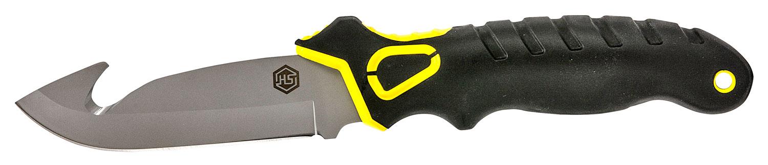 Hunters Specialties Control Grip Drop Point Fixed Blade Knife w/Gut Hook & Plain Edge, Rubber Handle (100049)