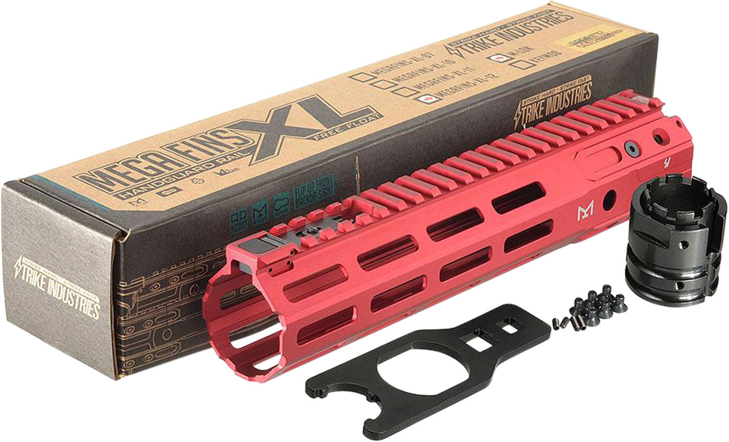 Strike Industries Mega Fins XL Handguard M-Lok 12" AR-15 Aluminum Red Hard Coat Anodized (MEGAFINSXLMLOK12RED)