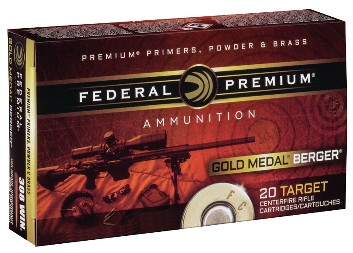 Federal Premium Gold Medal Berger Rifle Ammunition GM223BH73, 223 Remington, Boat Tail Hollow Point, 69 GR, 2800 fps, 20 Rd/Bx