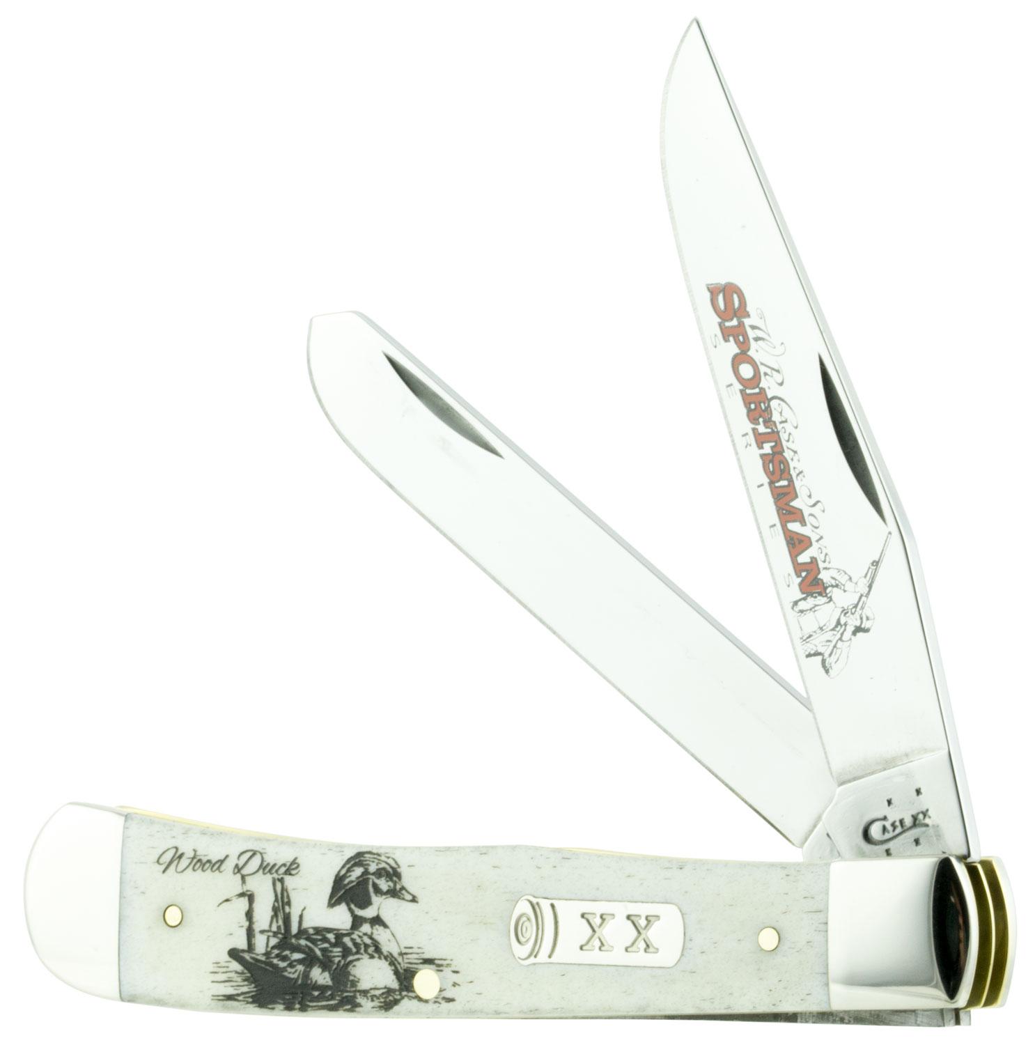 Case Trapper Wood Duck Clip Point/Spey Folding Knife w/Plain Edge & Bone Handle (50433)