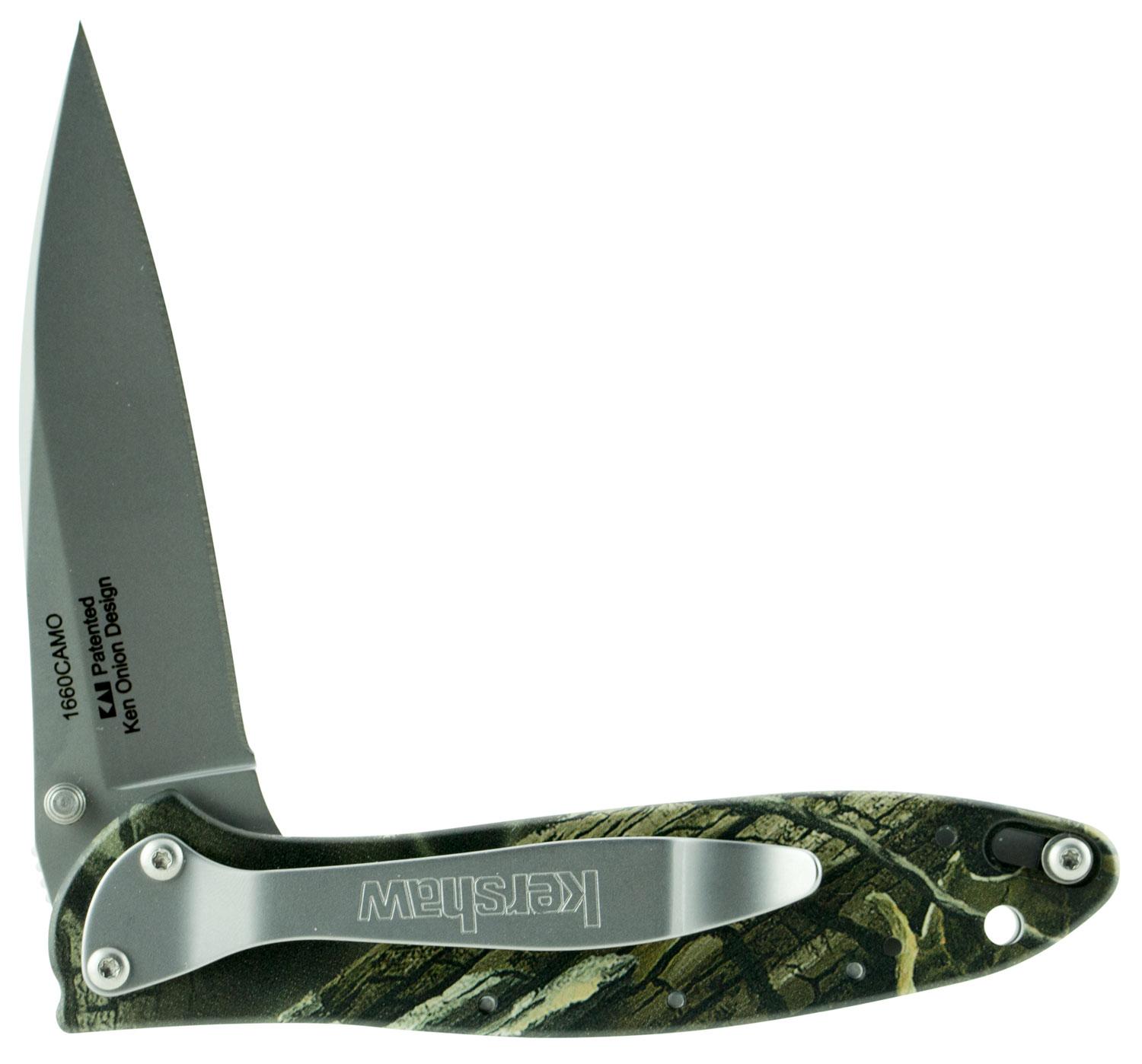 Kershaw Leek Drop Point Knife w/Plain Edge & 6061-T6 Anodized Aluminum Camo Handle (1660CAMO)