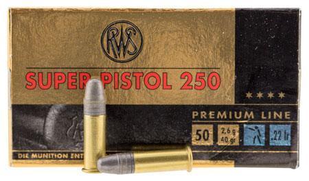 RWS Super Pistol Rimfire Ammunition 2315570, 22 LR, Lead Round Nose, 40 GR, 260 fps, 50 Rds/Bx