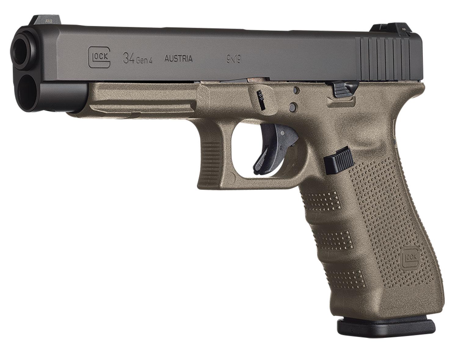 Glock 34 Gen4 Pistol PI3437103, 9mm, 5.3", OD Green Grips, OD Green Finish, 17 Rds