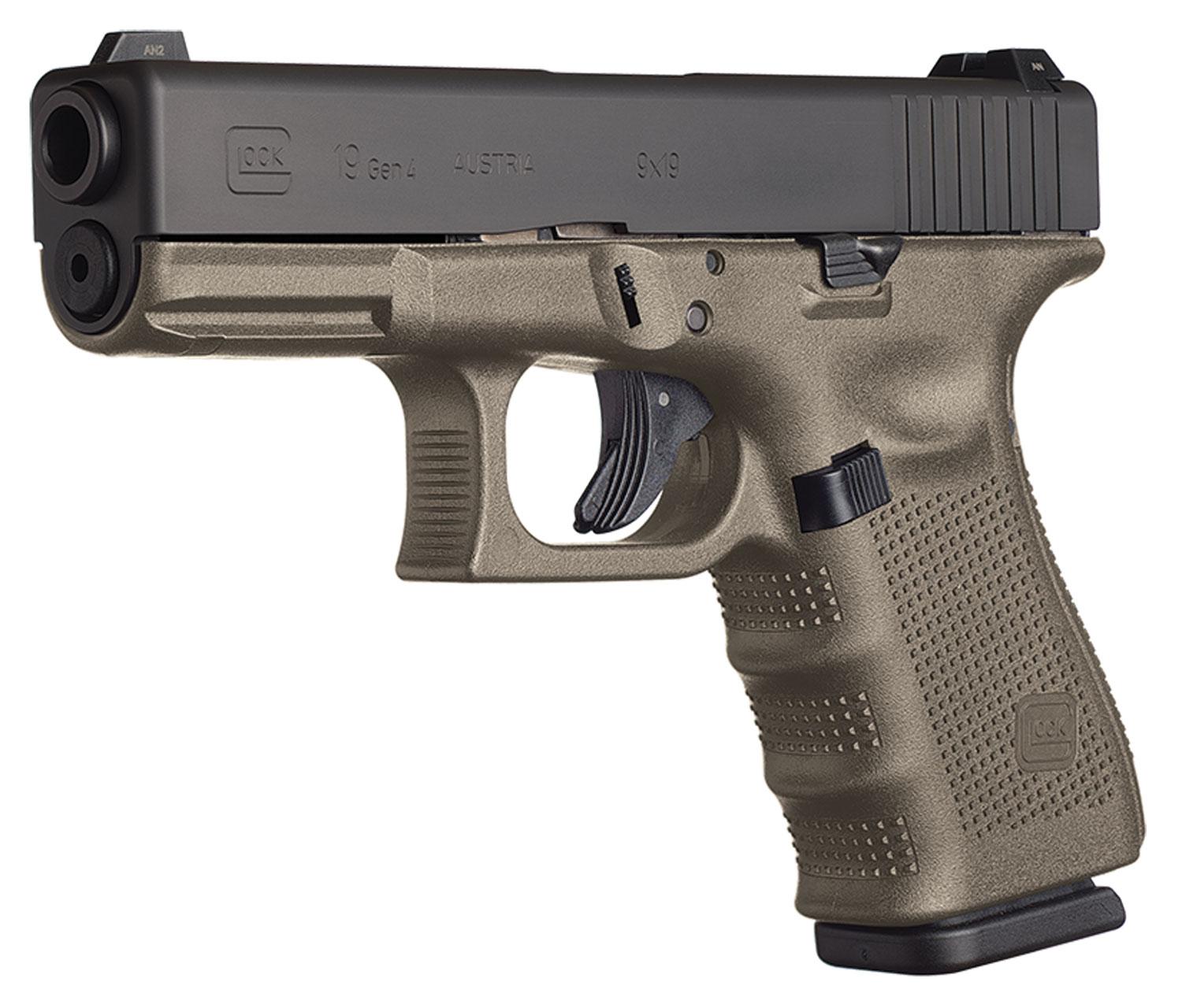 Glock 19 Gen4 Pistol PG1957201, 9mm, 4.01", OD Green Grips, OD Green Finish, 10 Rds