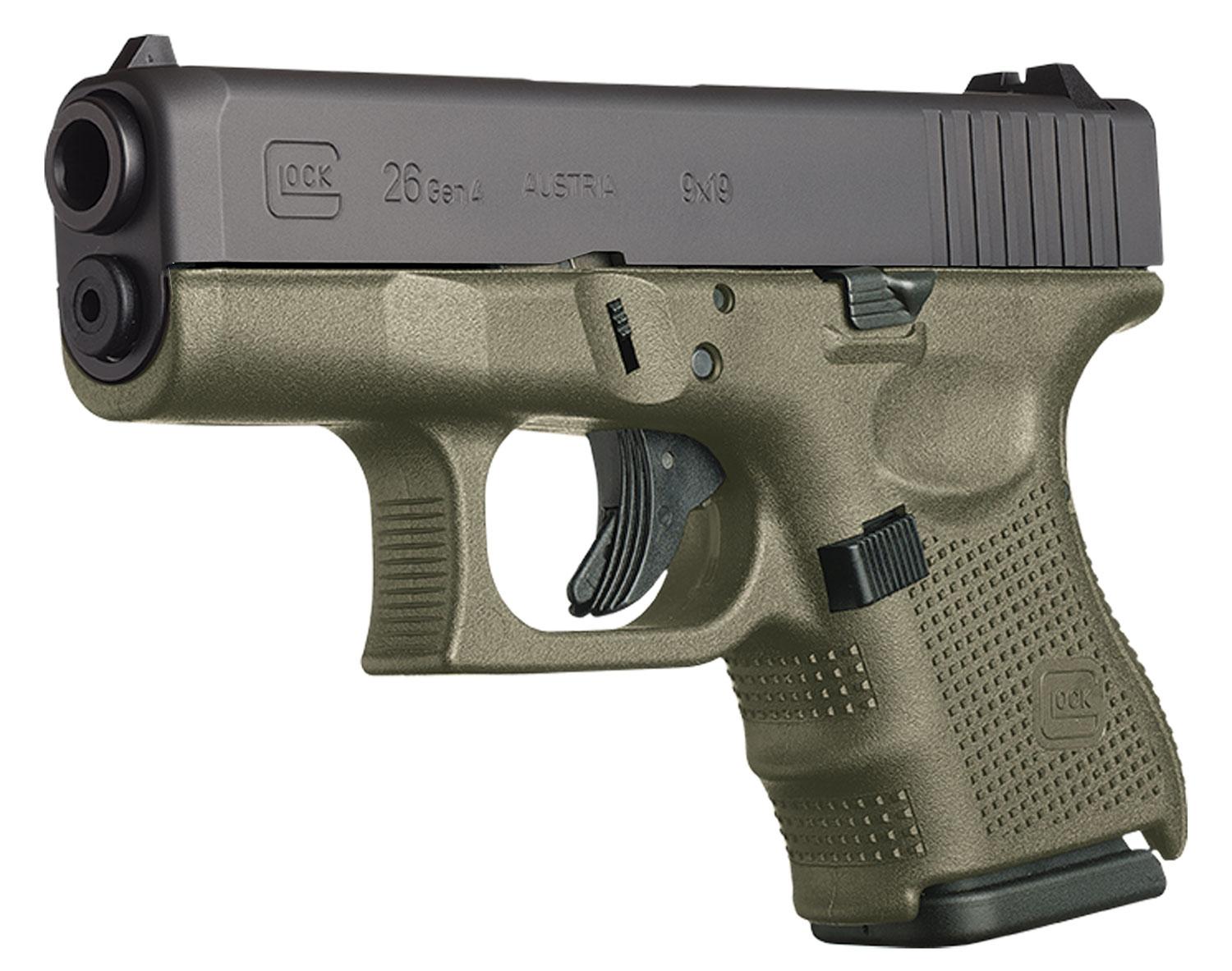 Glock G26 Pistol PI2657201, 9mm Luger, 3.5", OD Green Polymer Grip/Frame, OD Green Finish, 10 Rds