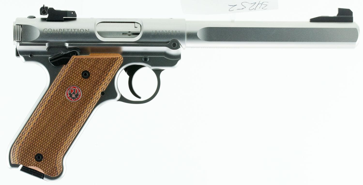 Ruger Mark IV Competition Pistol 40112, 22 Long Rifle, 6.88", Laminate Wood Grips, Stainless Steel Finish, 10 Rds
