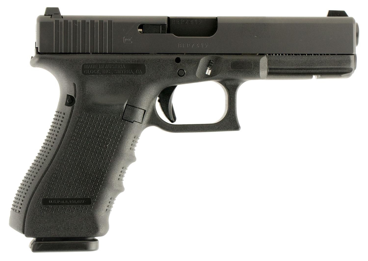 Glock 17 Gen4 Pistol PG1750703, 9mm, 4.49", Black Grips, Black Finish, Night Sights, 17 Rds