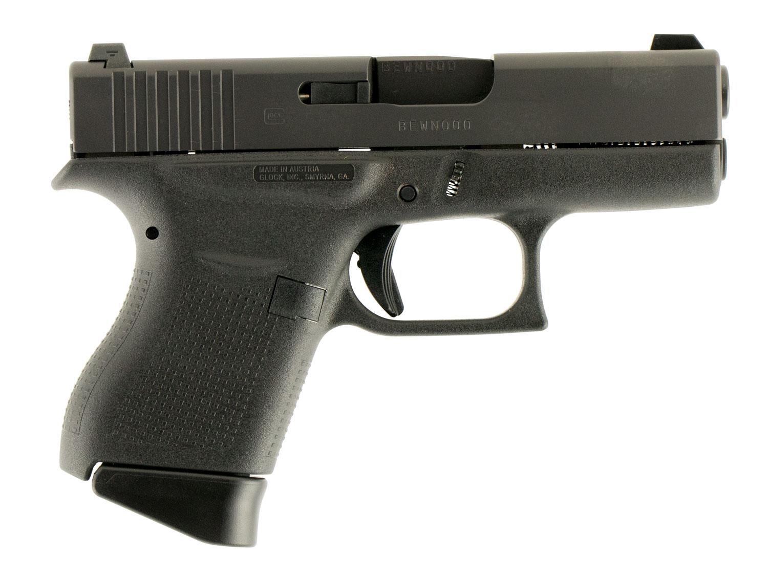 Glock 43 Pistol PN4350701, 9mm, 3.39", Black Synthetic Grips, Black Finish, Night Sights, 6 Rds