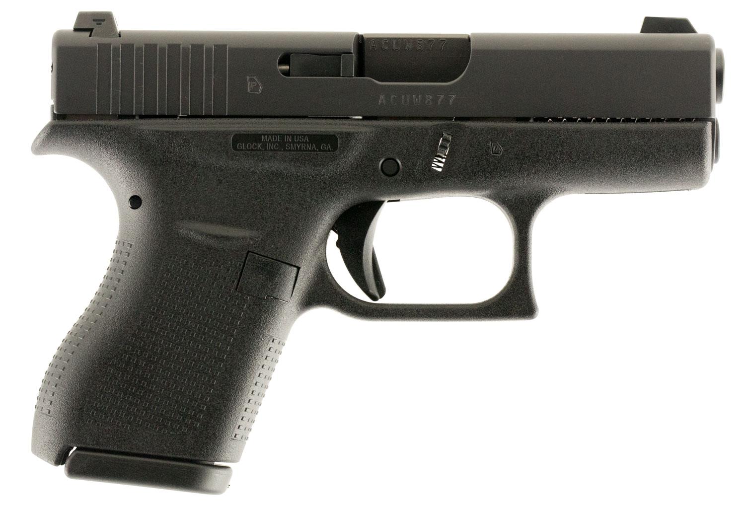 Glock 42 Pistol UI4250701, 380 ACP, 3.25", Polymer Grip, Black Finish, Night Sights, Mad ine USA, 6 Rds