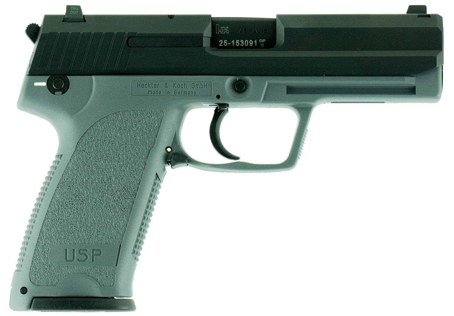 Heckler & Koch Single/Double Action Pistol 704501GYLELA, 45 Automatic Colt Pistol ACP, 4.41", Gray Polymer Grips, Gray Finish, 10 Rds