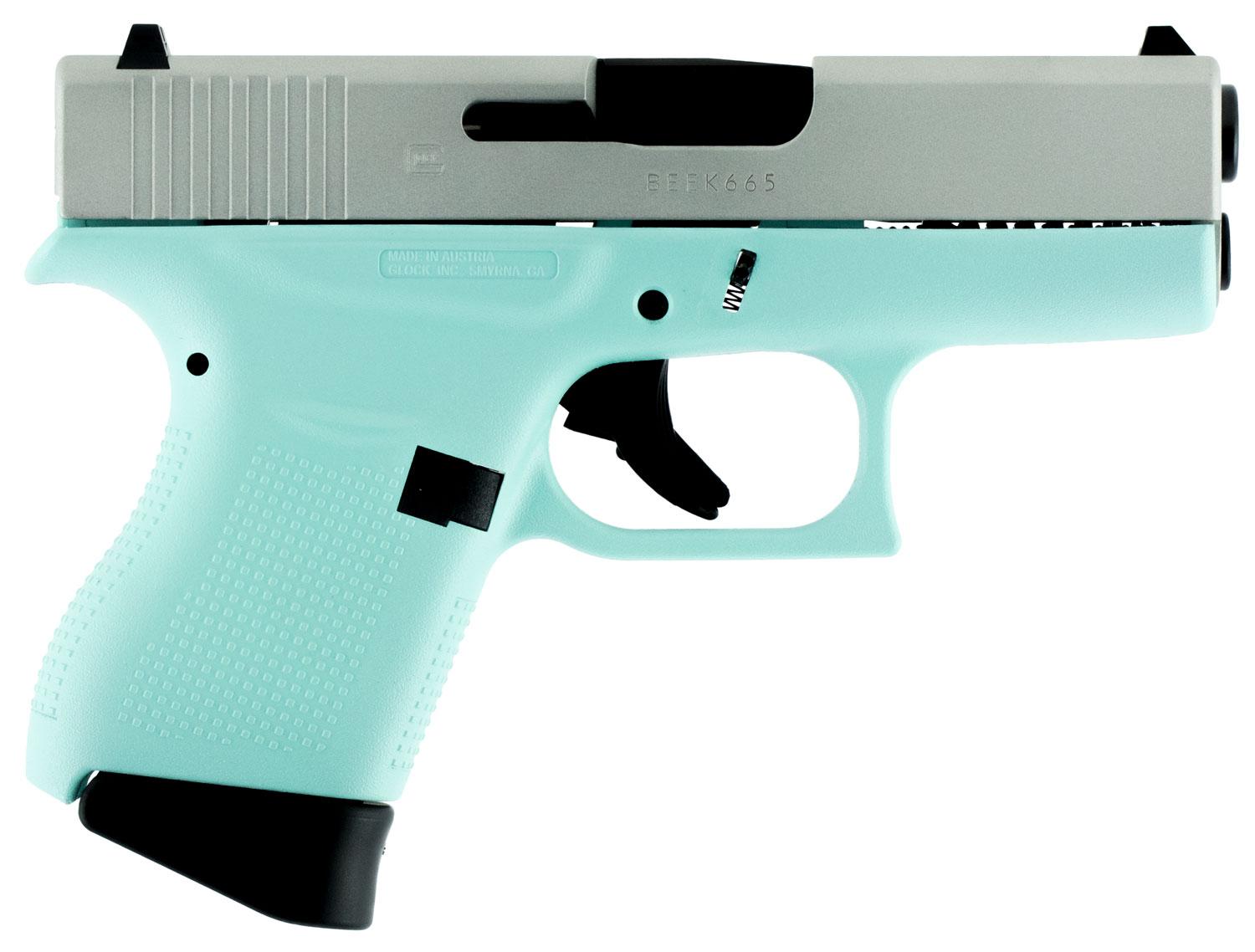 Glock G43 Subcompact Pistol PI4350201RES, 9mm Luger, 3.39", Robin Egg Blue Polymer Grip/Frame, Robin Egg Blue Finish, 6 Rds