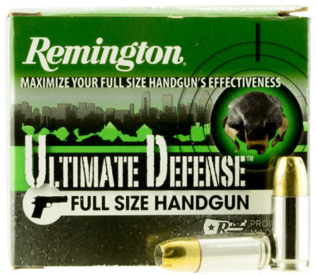 Remington Ultimate Defense Pistol Ammunition HD9MMD, 9mm Luger, Brass Jacket Hollow Point, 124 GR, 1180 fps, 20 Rd/Bx