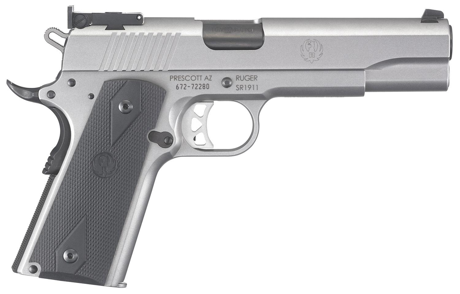 Ruger SR1911 Pistol 6739, 10mm, 5", Black Rubber Grips, Stainless Finish, 8 Rds