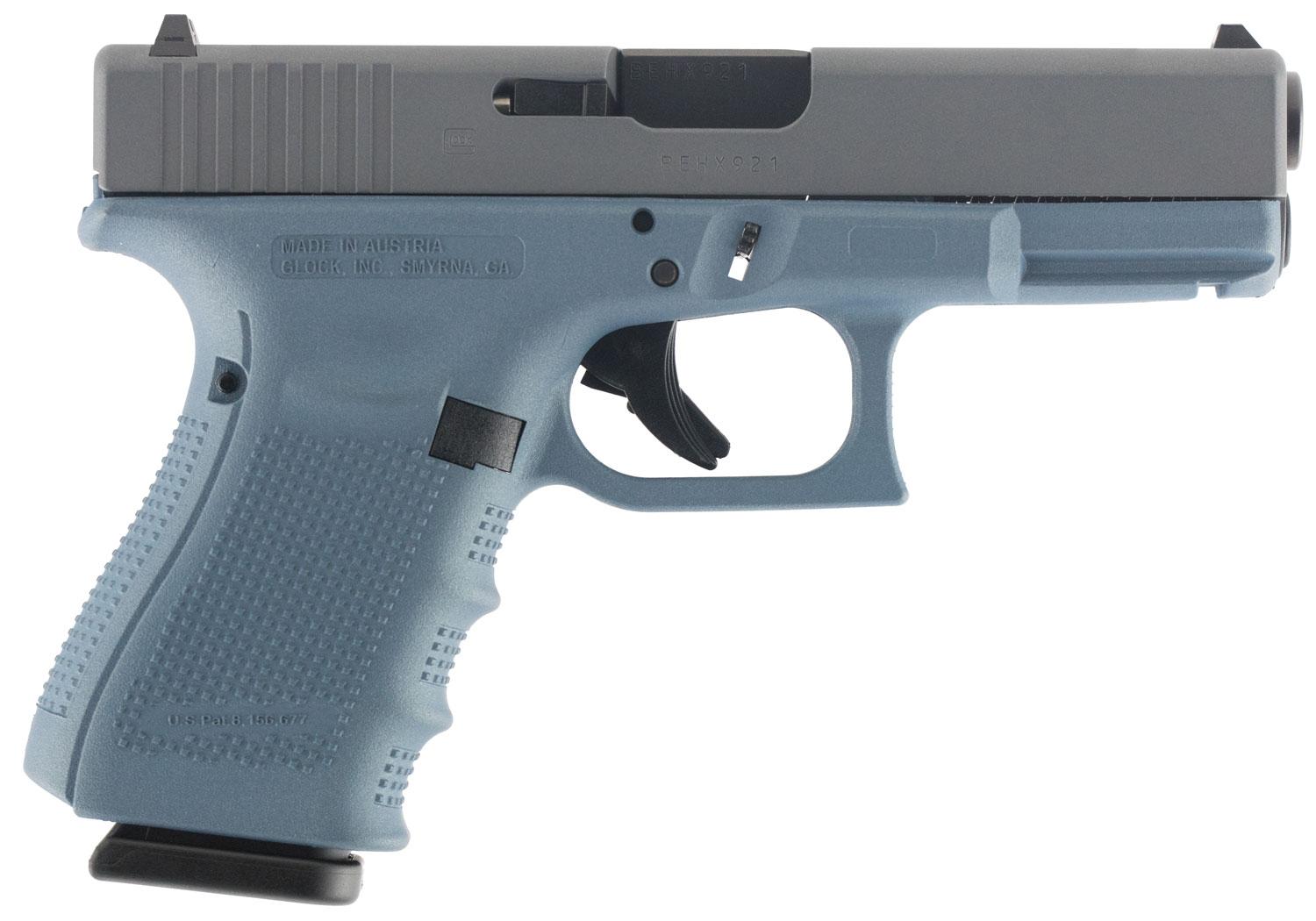 Glock G19 Gen 4 Pistol PG1950203BTT, 9mm Luger, 4.01", Blue Titanium Grips, Blue Titanium Finish, 15 Rd