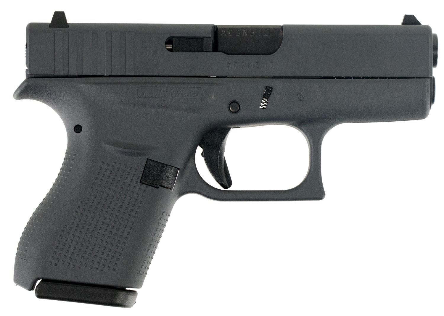 Glock G42 Subcompact Pistol UI4250201SNP, 380 Automatic Colt Pistol ACP, 3.25", Gray Polymer Grip/Frame, Gray Finish, 6 Rd