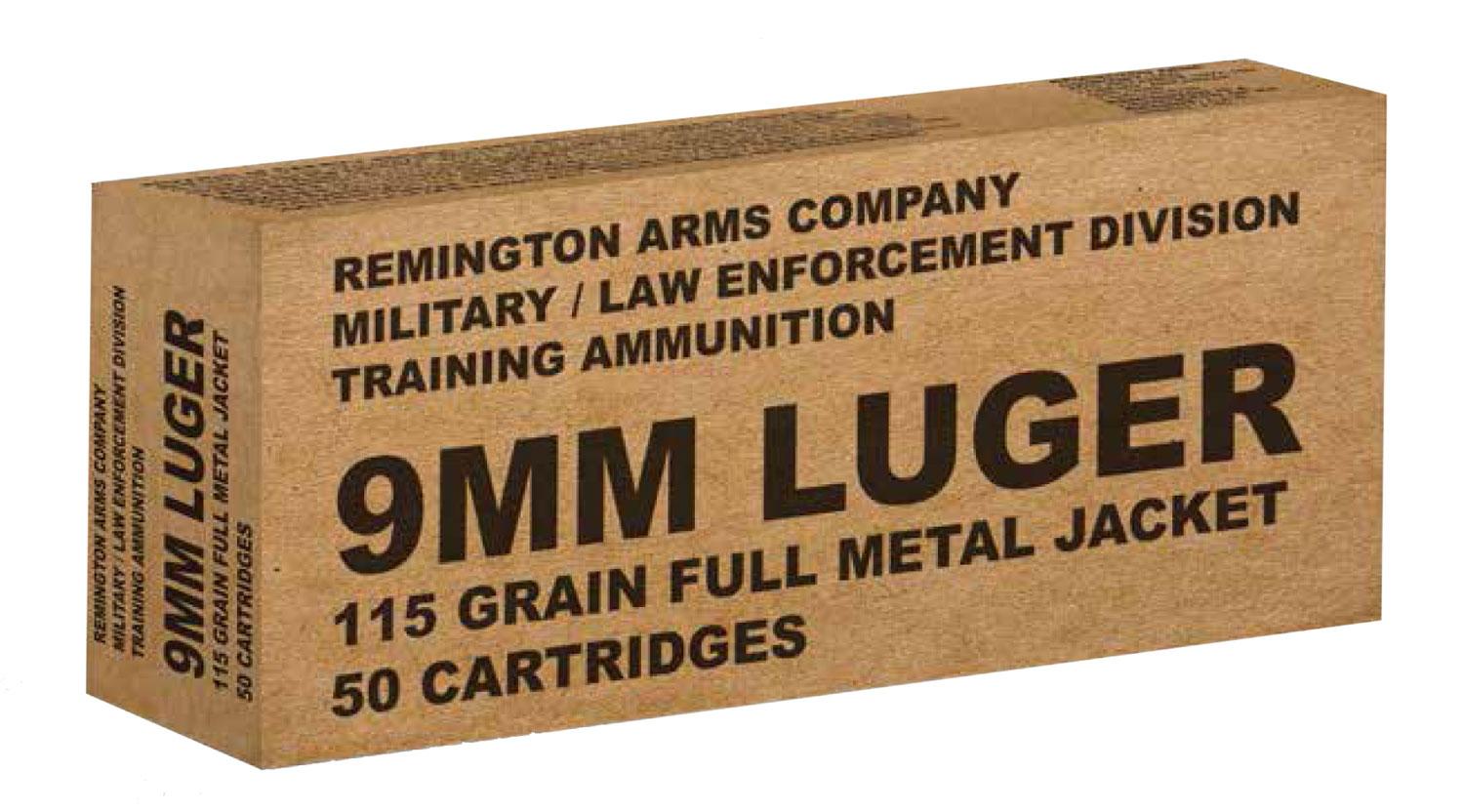 Remington Overrun Military Pistol Ammunition B9MM3, 9mm Luger, Full Metal Jacket, 115 GR, 50 Rd/Bx